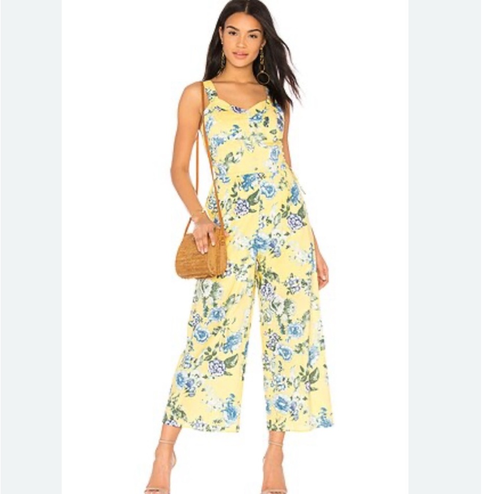 J.O.A. Yellow and Blue Floral Jumpsuit